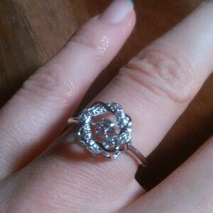 Pink Cubic Zirconia Dancing Stone Sterling Silver Halo Ring (Size 6)